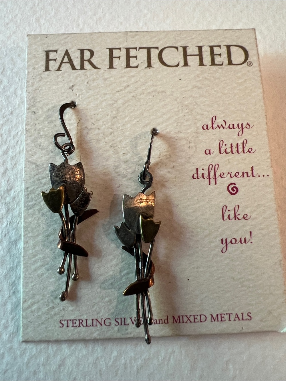 Sterling Silver Mixed Metals Tulip Drop Earrings